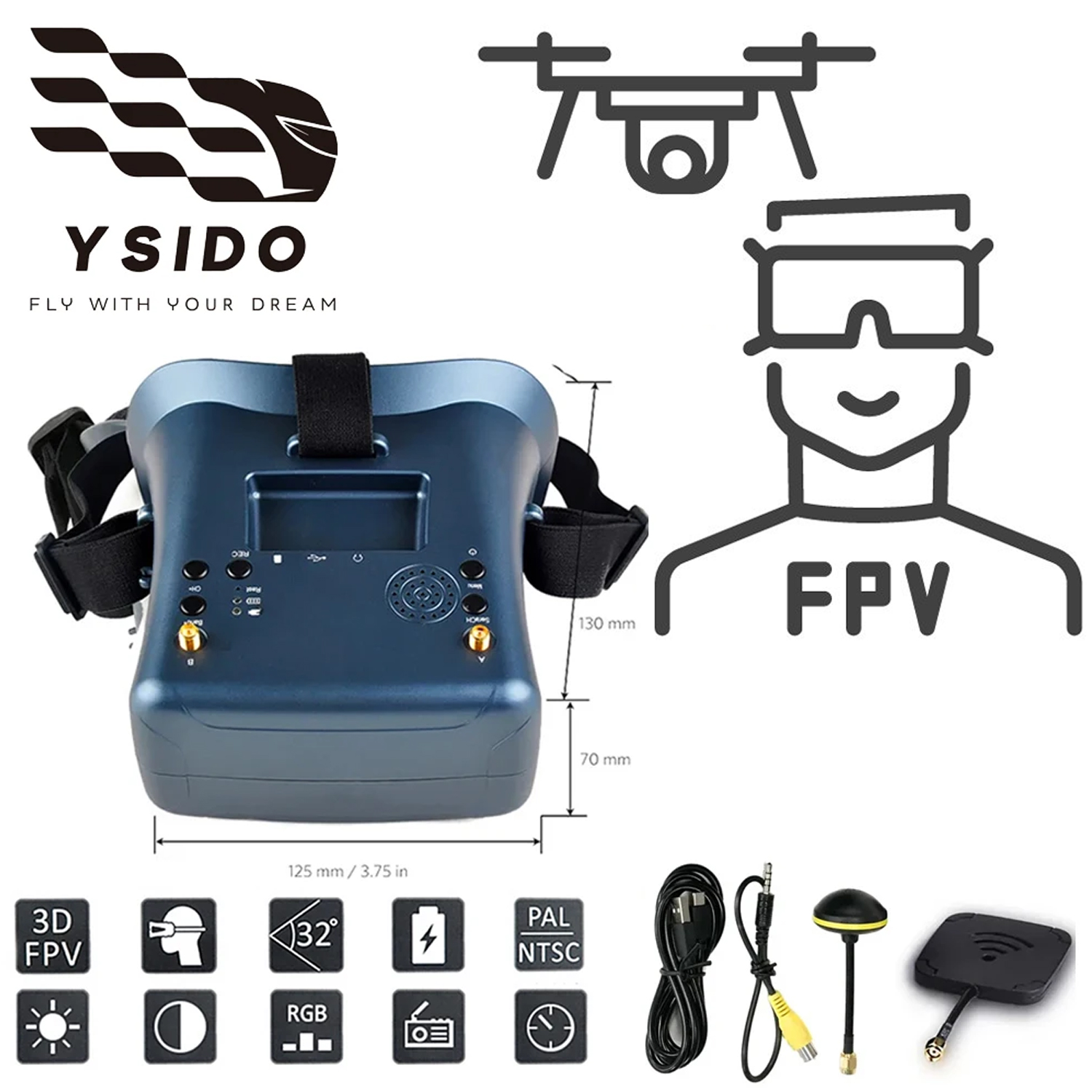 Drone Racing Goggles - Óculos fpv 008d 5.8g 40ch 4.3